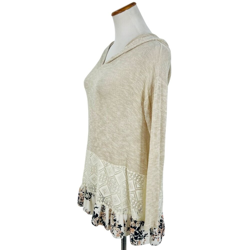 NWT Hooded Ruffle Hem Knit Tunic Top | Coquette Boho Coastal Cowgirl Soft Grunge - Picture 12 of 16
